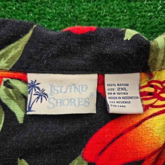 Island Shores Hawaiian Shirt Mens 2XL Black Red Floral Button Up Tropical Camp - Picture 6 of 9